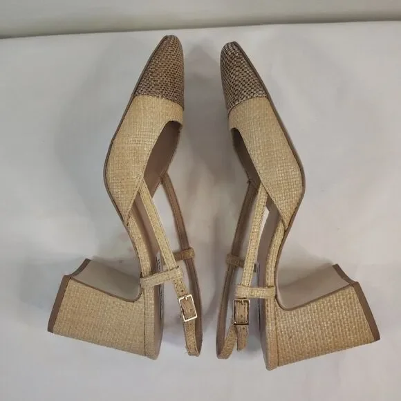 Steve Madden Becka Raffia Slingback Block Heel Pumps Tan Brown Woven Size 8.5M - Picture 6 of 8